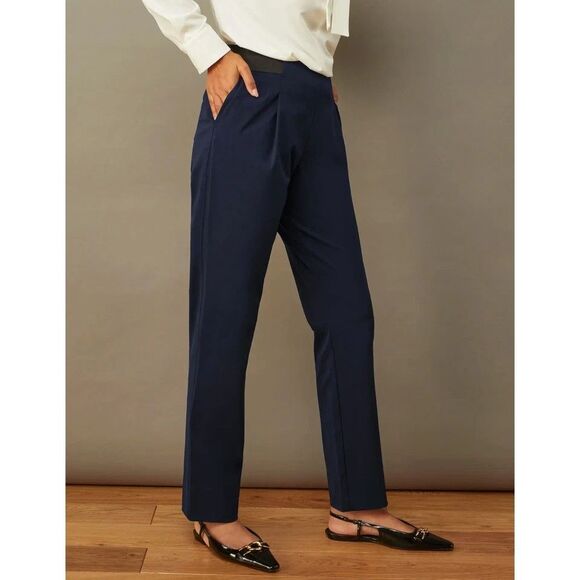 ADAY Sustainable Brand Turn It Up Pants Straight Tapered Leg Navy Blue Size L - Picture 1 of 8
